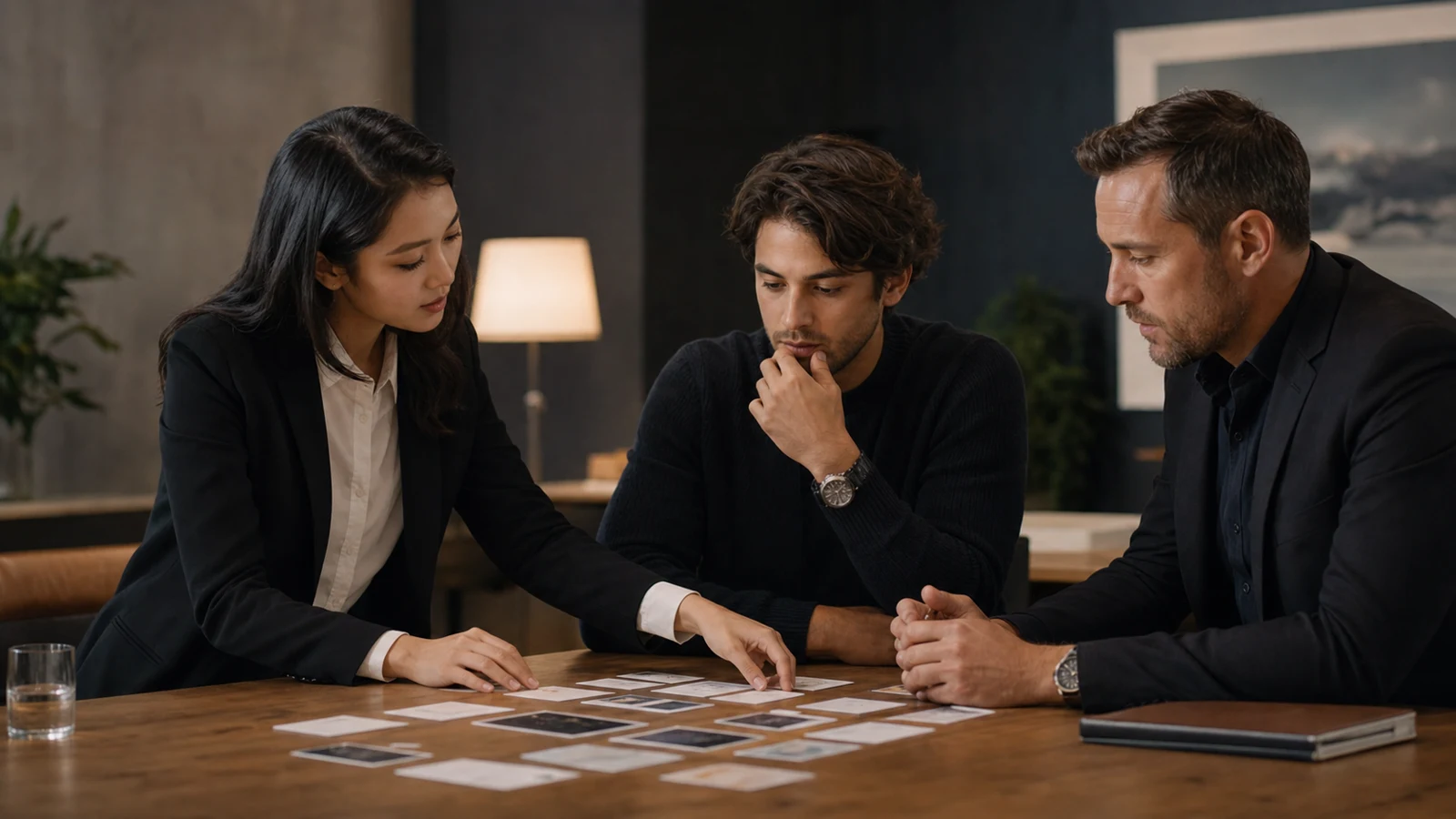 Besprechungsbild mit YunAI als echter Person und zwei weiteren Menschen zur Planung eines Full-Stack-AI-Systems